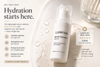 LUMIVA Barrier Hydration Serum bottle on a white marble surface with water droplets, alongside marketing text and a badge reading 'LOVED BY REAL SKIN'.