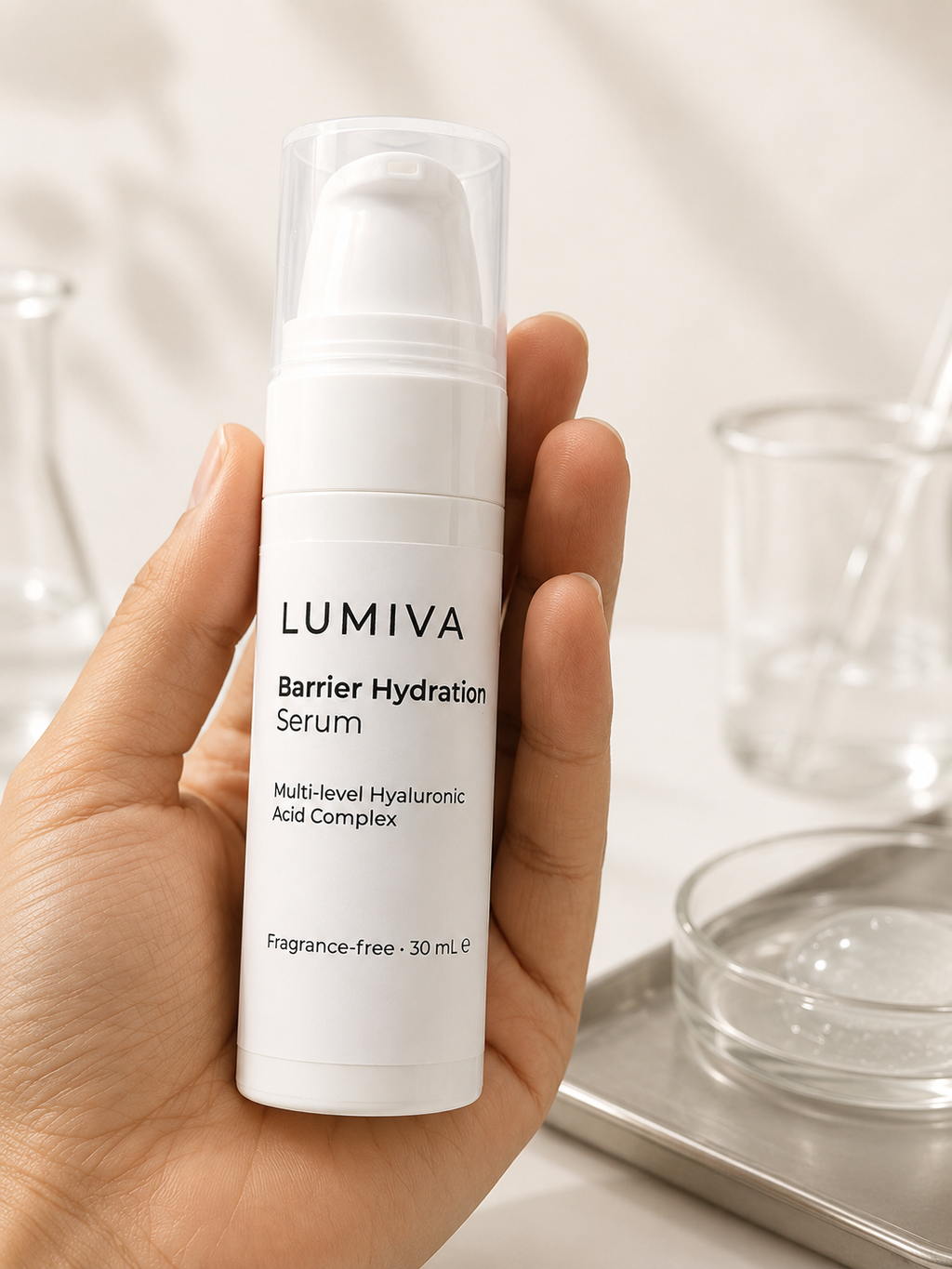 Fragrance-free hydrating serum bottle